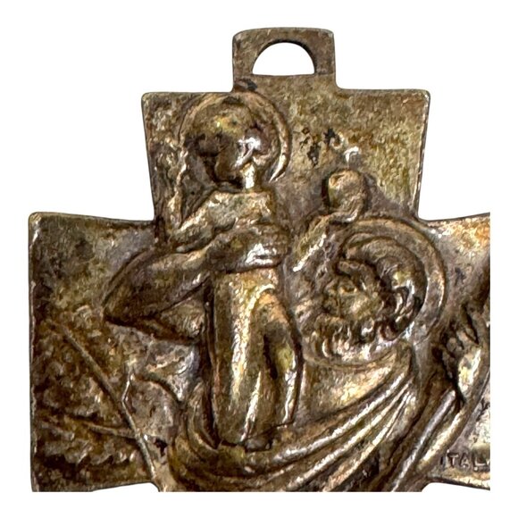 Catholic Saint Christopher Protect Us Bronze Devotional Cross Pendant Religious - Picture 3 of 7